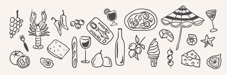 Hand drawn mediterranean vacation collection