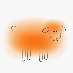 Lamb or sheep cartoon character. Creative art composition with blurred gradient and simple line elements. Bright modern design farm animal in minimalistic style. Vivid vector illustration.