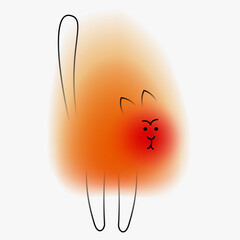 Angry cat character. Creative art composition with blurred gradient and simple line elements. Set of bright modern design cartoon animal in minimalistic style. Vivid vector illustration.