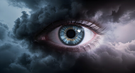 Mystical Vision: A Human Eye Surrounded By Storm Clouds