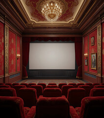 Fototapeta premium Afghan luxury theater room with velvet walls and a single empty A4 frame on the side.