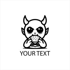 Vector Logo of a Devil Eating Hamburger Isolated on White Background