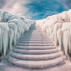 Fototapeta premium Frozen staircase leading to a winter wonderland