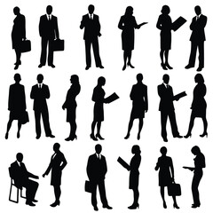 Silhouette collection of business people in different poses on a white background