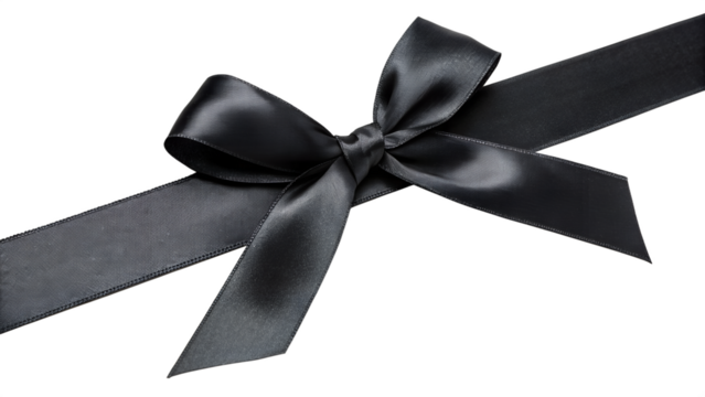 Elegant black satin ribbon bow isolated on transparent background