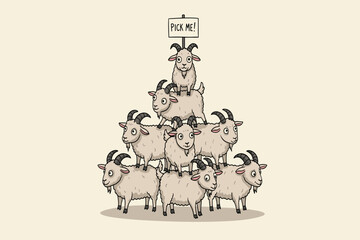 A joyful goat celebrates Eid by leaping in the air with a flag in its mouth.