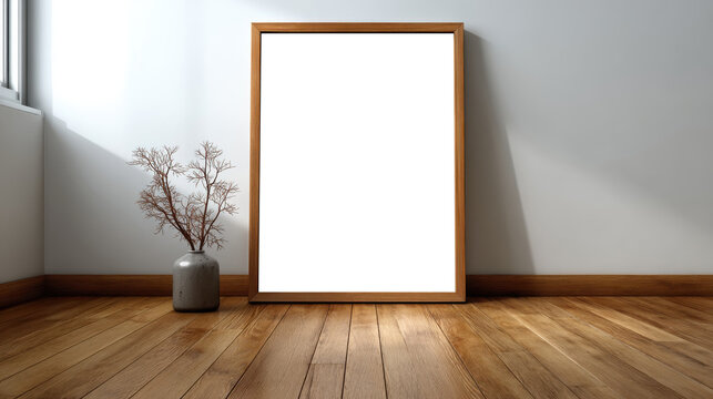 Blank Picture Frame Mockup on Wooden Floor in Room.