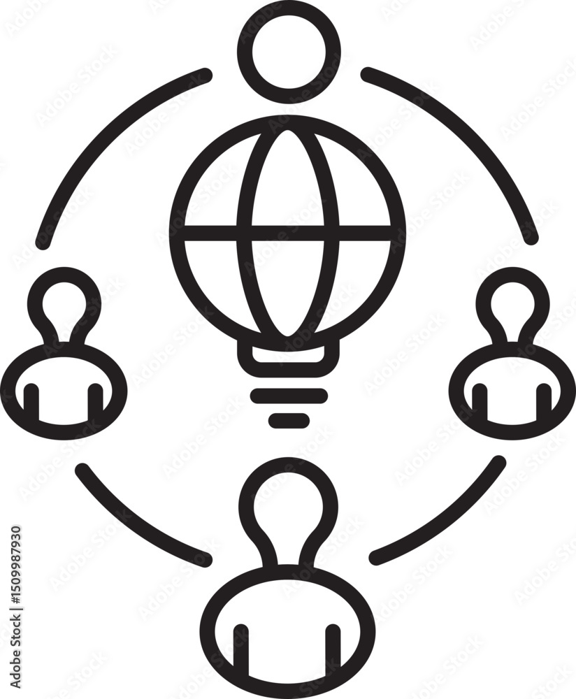 Poster this shows simple line icon representing network or communication concept. it features globe center 