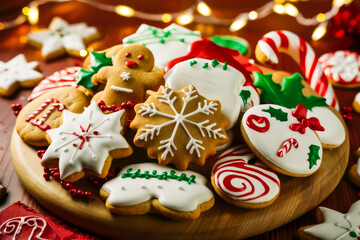 Holiday Baking. A close-up Christmas cookies, cakes, or other treats, perfect for promoting baking supplies or culinary classes. Concept of baking, patisserie, cooking and christmas concept.