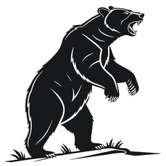 Fototapeta premium Roaring Bear Standing on Hind Legs Black and White Vector Illustration