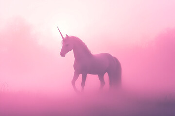 Fototapeta premium Unicorn silhouette in pink fog