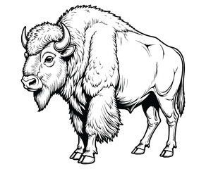 Cute American bison Illustration Coloring Book