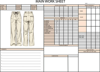 PANT SPEC SHEET DESIGN ILLUSTRATION FOR FASHION DESIGN