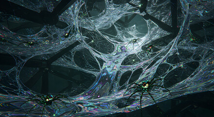 Eerie Labyrinth of Spiderwebs Illuminated with an Unnatural, Bioluminescent Glow