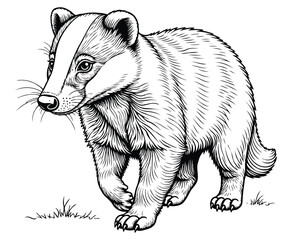 Cute European badger Illustration Coloring Book © Farida