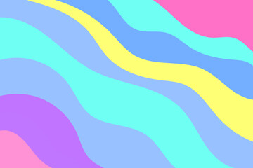 Abstract wave pattern, anime stripes iridescent funky gradation background. Cute aesthetic blue, yellow, pink wallpaper with geometric curvy lines. Perfect for elegant presentation, web banner, poster