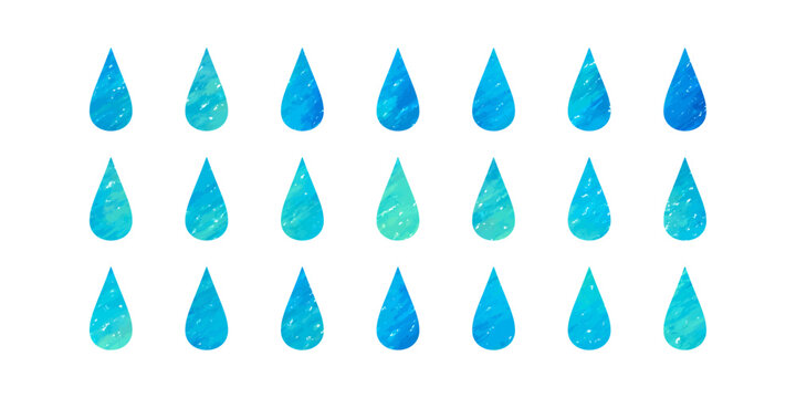 Vector illustration of beautiful drops. Raindrops and water shapes in watercolor or pastel.