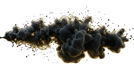 Dense Black Ink Cloud Spreading and Dissolving on Transparent Backdrop