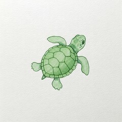 Hand-Drawn Green Sea Turtle Watercolor Illustration, Simple Marine Life on Textured Background