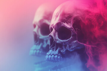 human skull with red smoke