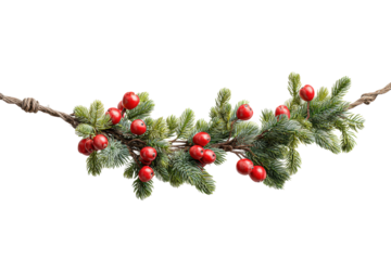 PNG Festive garland with evergreen branches and red berries isolated on black background