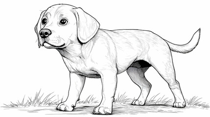 Fototapeta premium Black And White Drawing Of A Puppy Standing In Grass