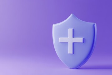 Shield featuring a cross symbol on a purple background with a smooth surface creating a visually appealing object that represents security and protection