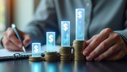 Man's hands count euro coins with a calculator, symbolizing business, finance, and investment growth