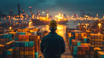 Logistics and transportation overview port city industry scene nighttime rear view cargo management insights