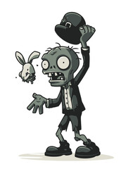 Naklejka premium A terrifying Zombie Magician pulling a rotting rabbit from a hat,
