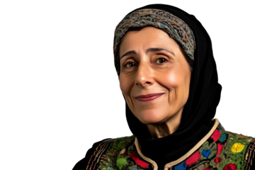 Smiling Middle Eastern Woman in Headscarf, cut out transparent