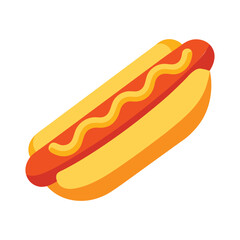 Flat Style Vector of a Hotdog with Mustard on White Background.