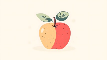 Digital illustration of a red apple with green leaves and freckles, rendered in a flat, simplistic style.