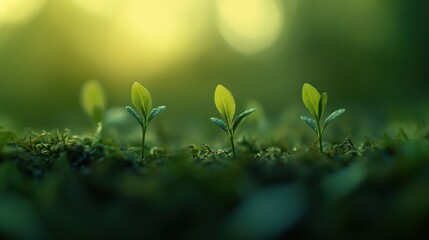 New plant growth in a verdant forest nature photography close-up view serene environment