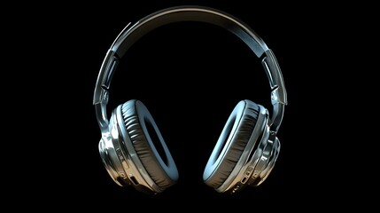 Digital illustration of black headphones with silver accents, resting on a dark background.