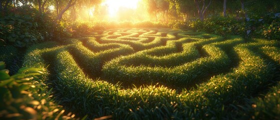 Sun Shining on Lush Green Labyrinth Entrance