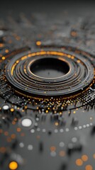 Abstract Minimalist Render of AI Chip with Concentric Data. High quality