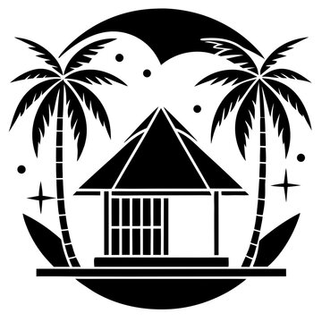 recommend clip art: Beach Hut with Palm Trees Illustration