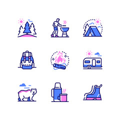 Camping - modern line design style icons set