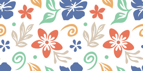 Hand drawn simple abstract flowers print. Trendy collage pattern. Fashionable template for fabric design.