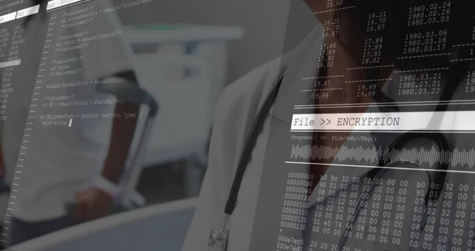 Doctor writing patient data on clipboard in clinic, causing streaming encryption overlay - Powered by Adobe