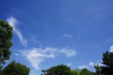clouds and blue sunny sky,  white clouds over blue sky, Aerial view,  nature, blue sky, white clear weather.