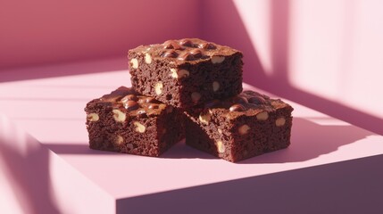 Brownie slice with hazelnuts on soft pastel backdrop, crisp lighting and clean shadows.