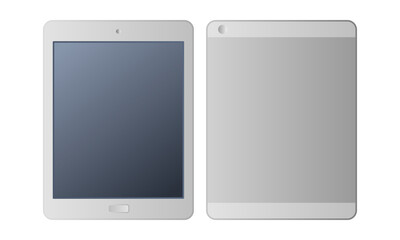 Front and Back View Tablet with Blank Screen Vector. Simple Tablet on White Background.