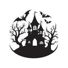 Dark horror-themed silhouette design with classic Halloween elements. Great for event flyers, spooky web graphics, and seasonal marketing.