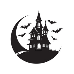 Dark horror-themed silhouette design with classic Halloween elements. Great for event flyers, spooky web graphics, and seasonal marketing.