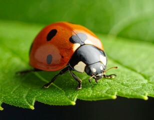 Obraz premium Ladybug on a vibrant green leaf