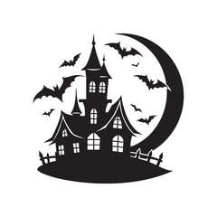 Dark horror-themed silhouette design with classic Halloween elements. Great for event flyers, spooky web graphics, and seasonal marketing.