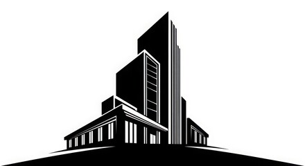 Fototapeta premium Modern building silhouette vector element for corporate themes, white background