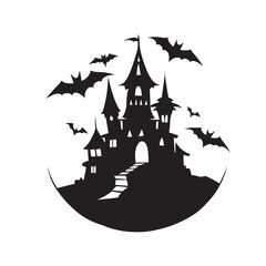 Dark horror-themed silhouette design with classic Halloween elements. Great for event flyers, spooky web graphics, and seasonal marketing.